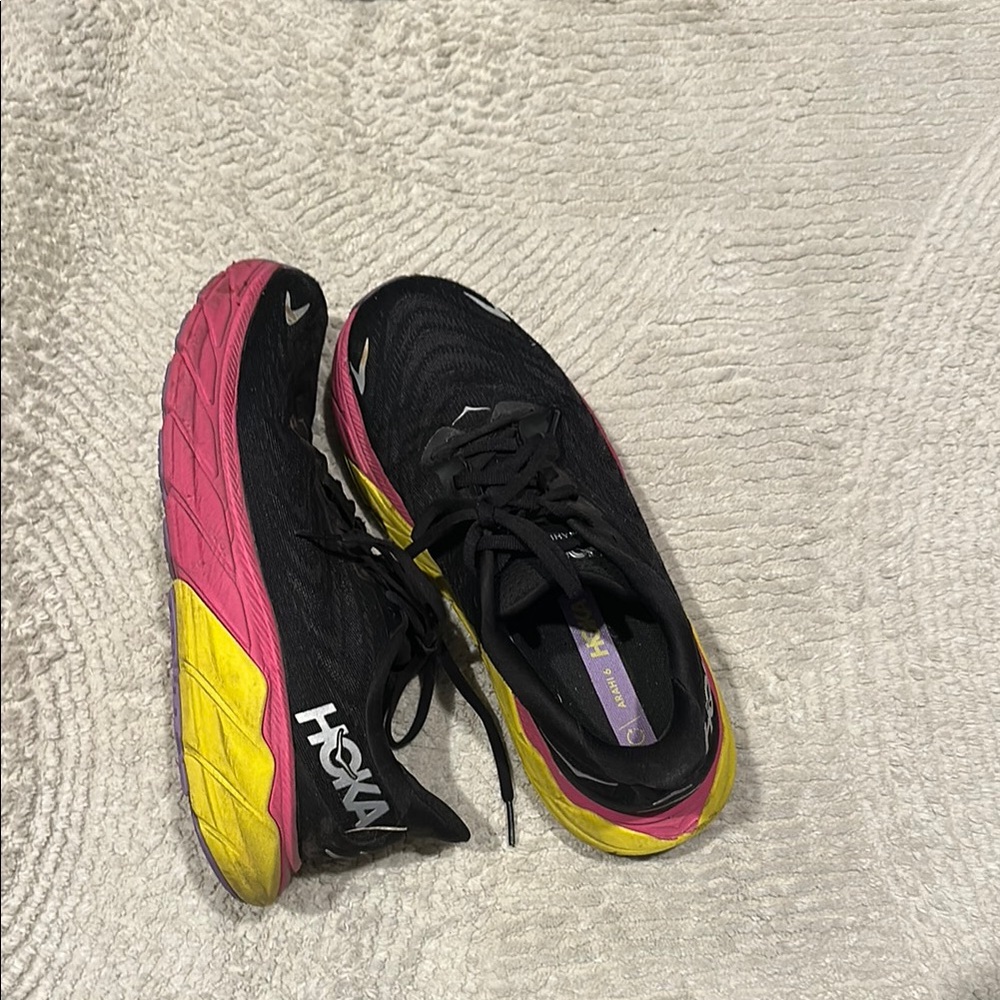 Hoka Women's Black, Pink, and Yellow Athletic Shoes